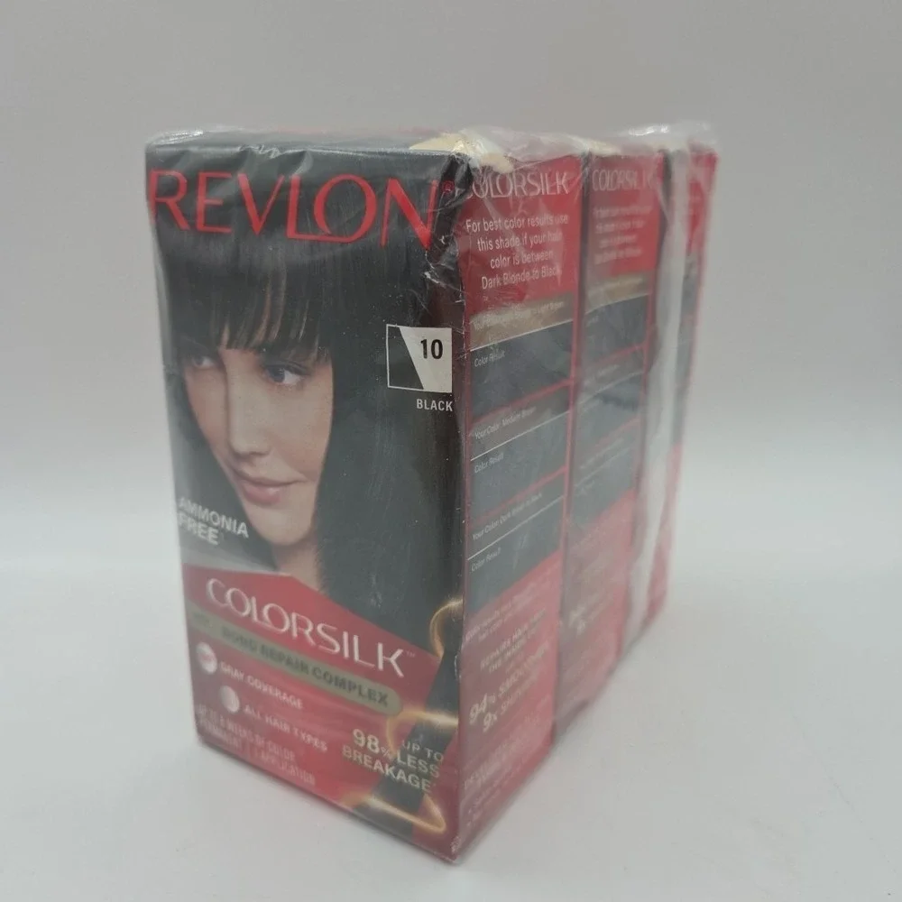 Lot 3 Revlon Colorsilk Permanent Hair Color #10 Black Gray Coverage Ammonia Free